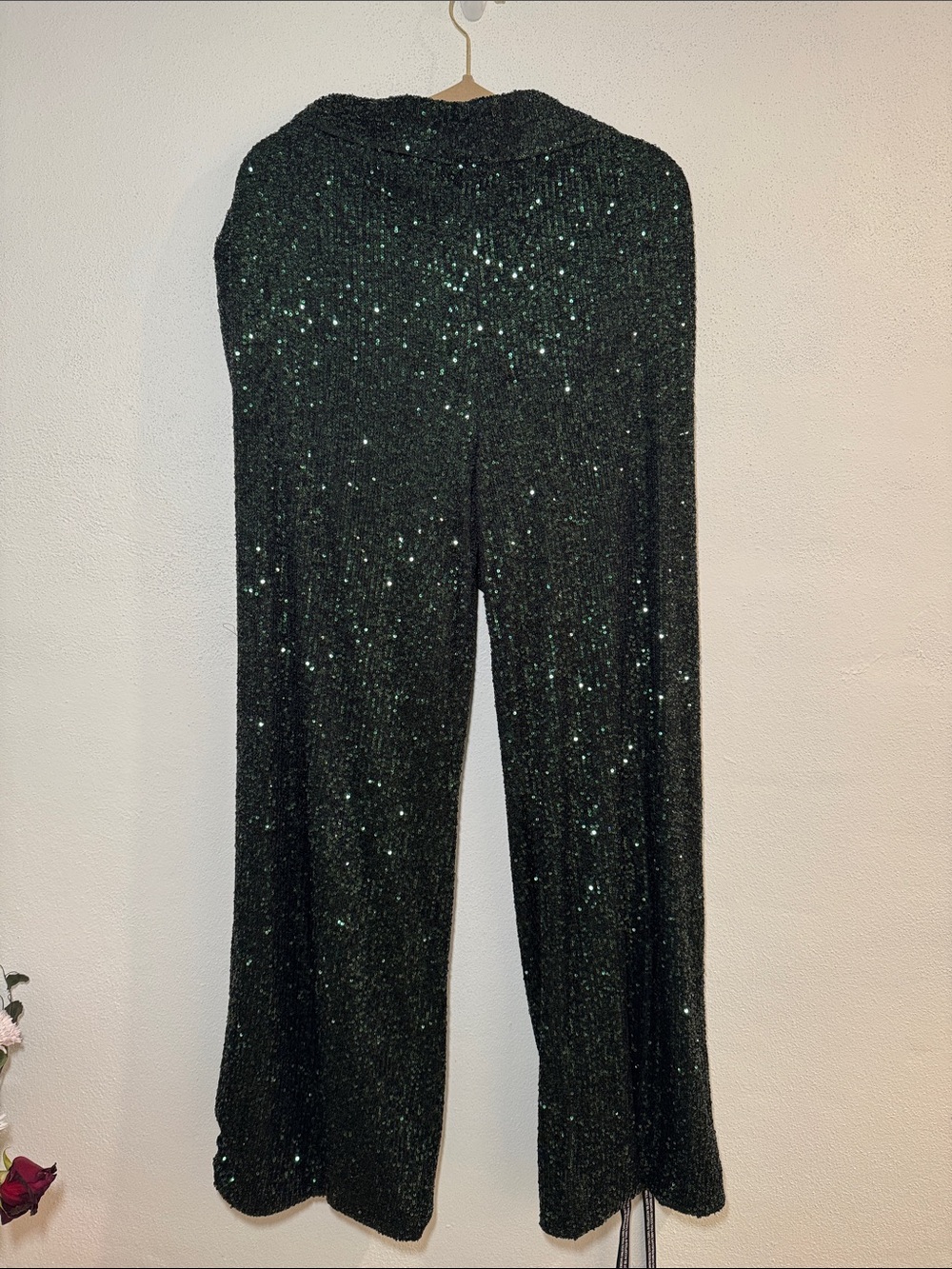 PLT Sparkling Wide-Leg Sequin Pants - Dark Green